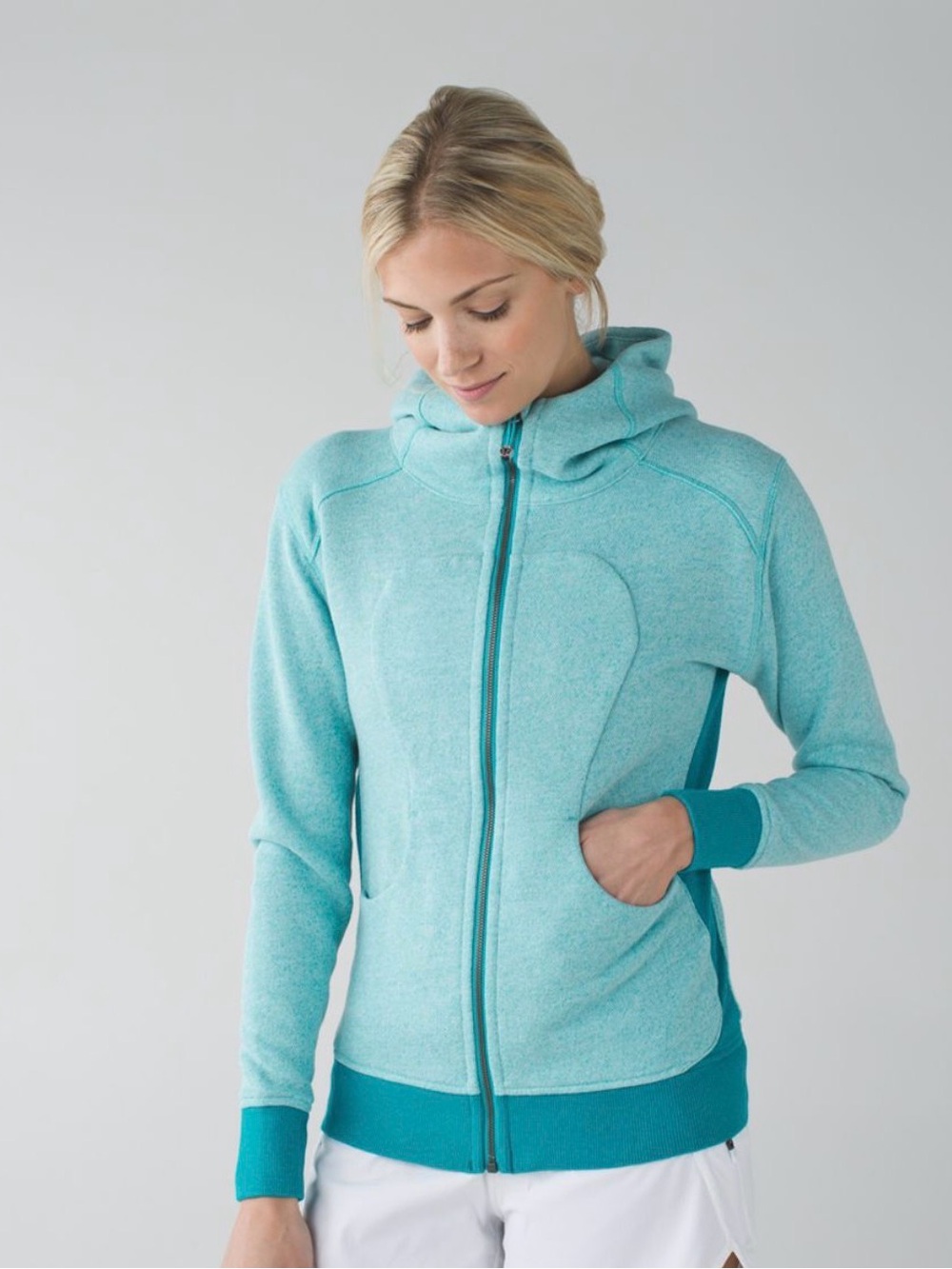 Lululemon Scuba Jacket Size 6 Heathered Blue/Teal Full Zip EUC